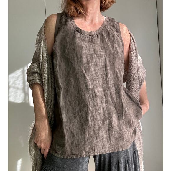 FLAX Linen Tank Top Brown size large Lagenlook layering Minimalist style - Picture 7 of 7